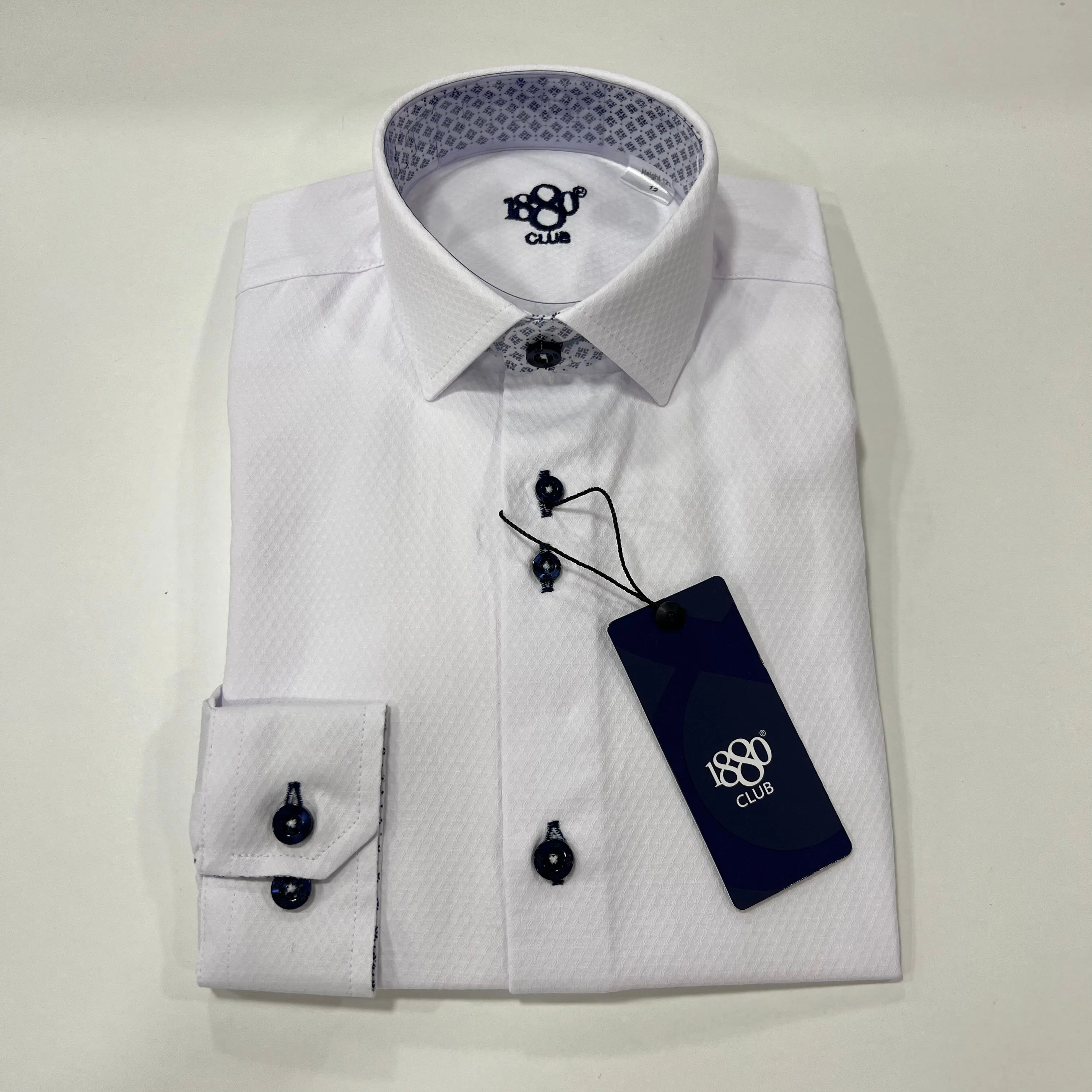 1880 Club Boys Patterned Collar White Shirt 131-25403/01