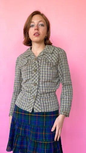 1940s Mustard Plaid Jacket, sz. S