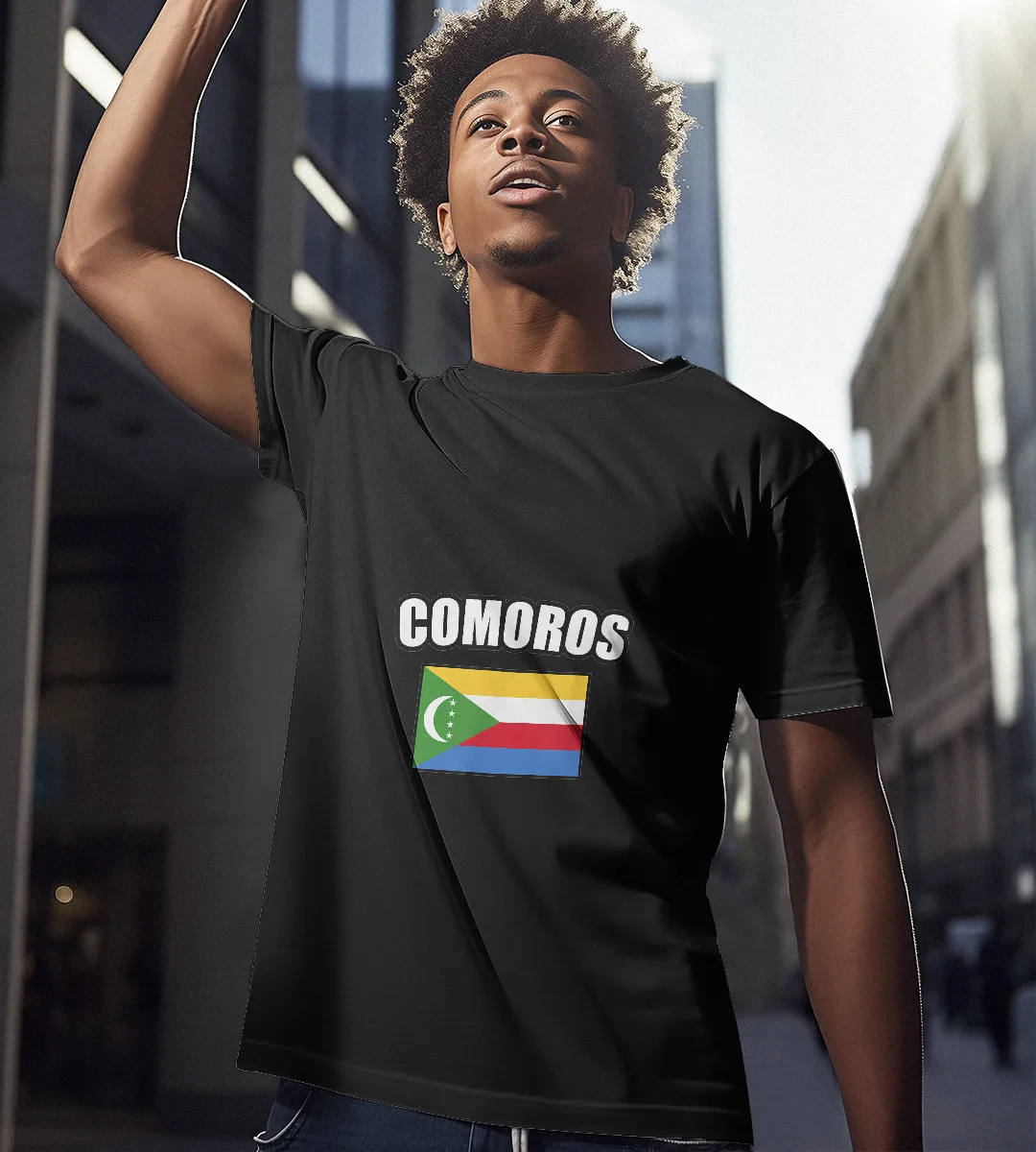 1sttheworld T-Shirt - Comoros Flag T-Shirt Black A35