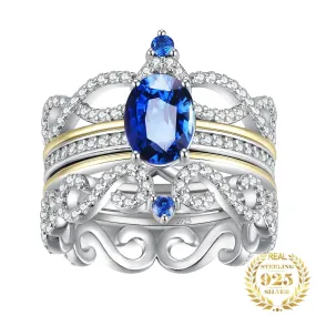 3pcs Luxury Crown Sapphire Ring - 925 Sterling Silver