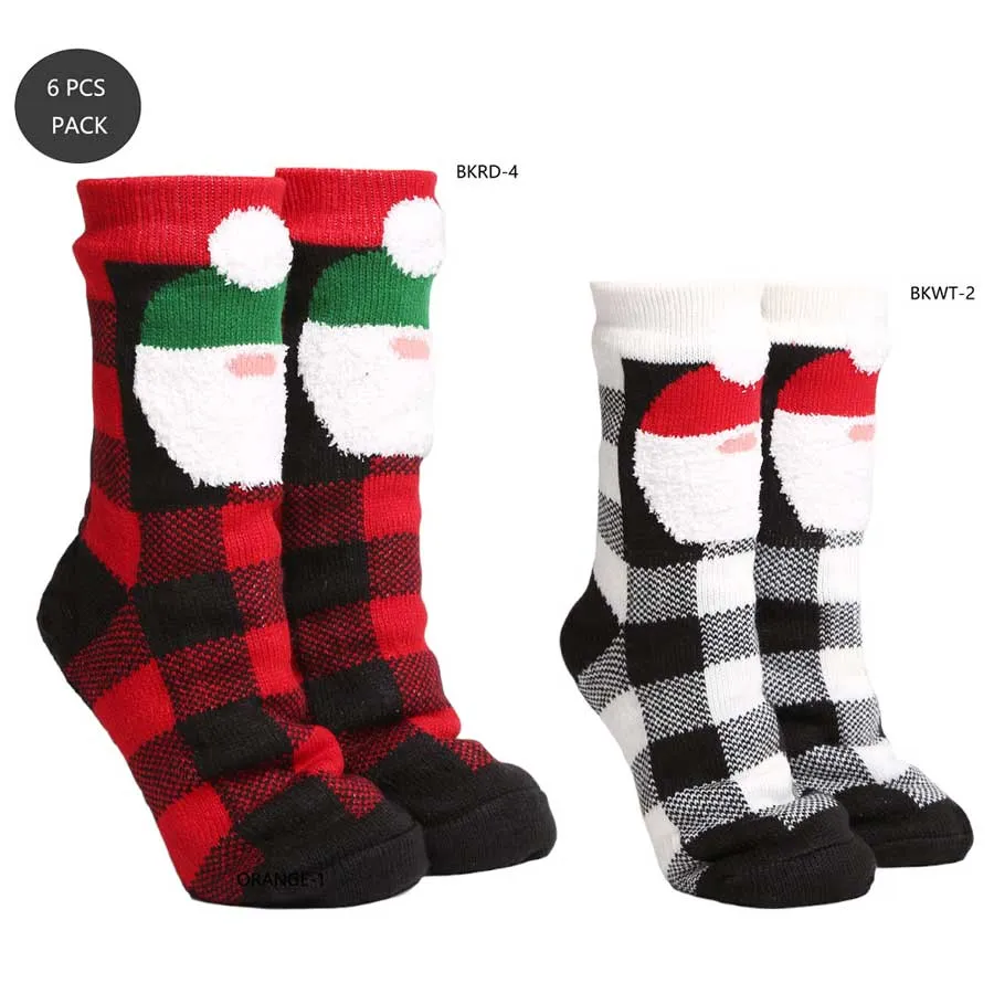 6Pairs Santa Claus Buffalo Check Patterned Socks