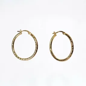 9ct Yellow Gold Patterned Hoop Earrings LJ7688