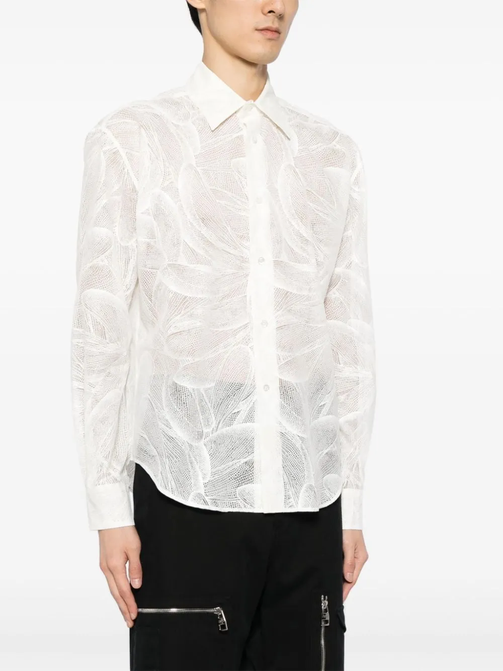 Abstract-Pattern Semi-Sheer Shirt