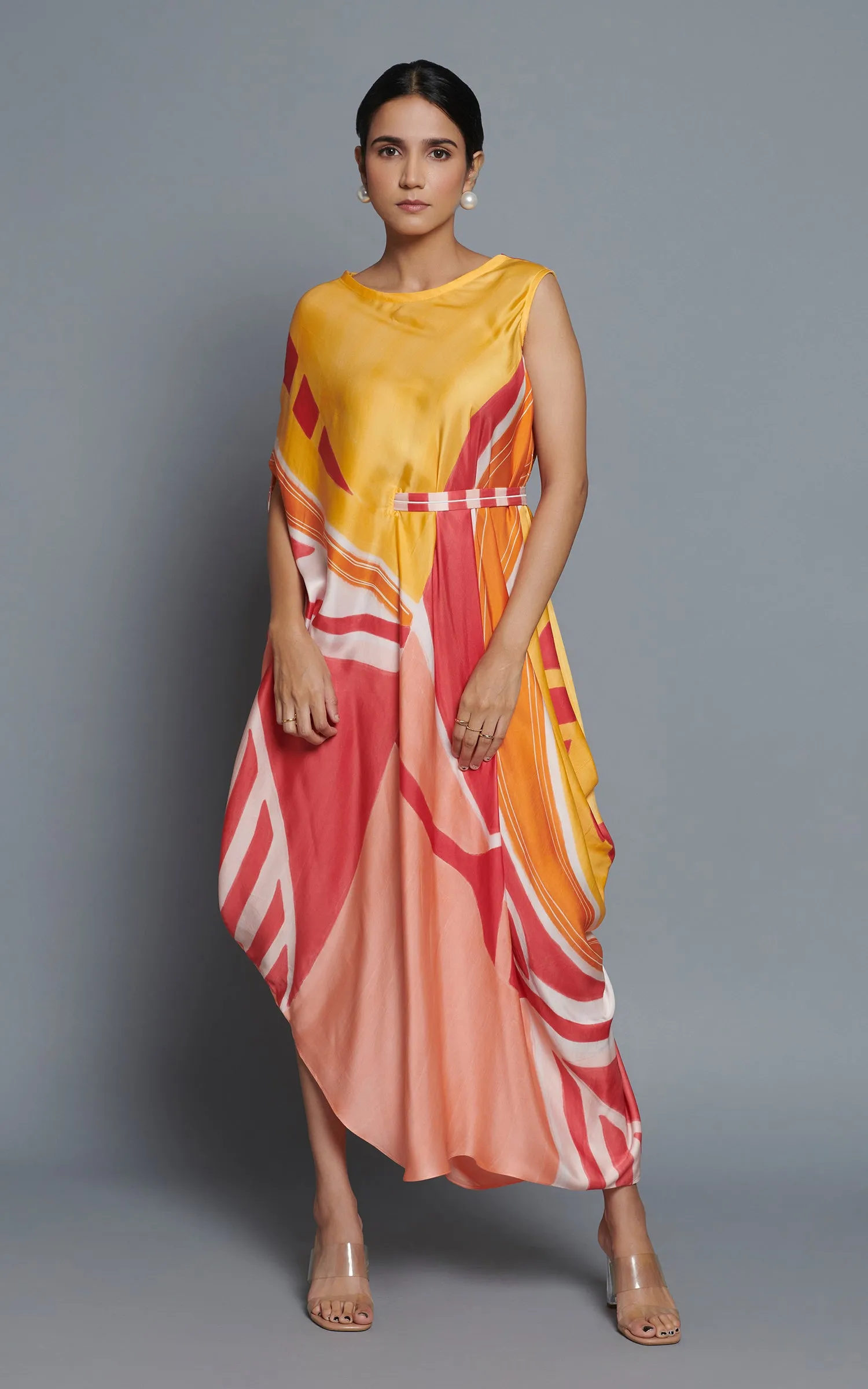 Abstract Printed Sleeveless Drape