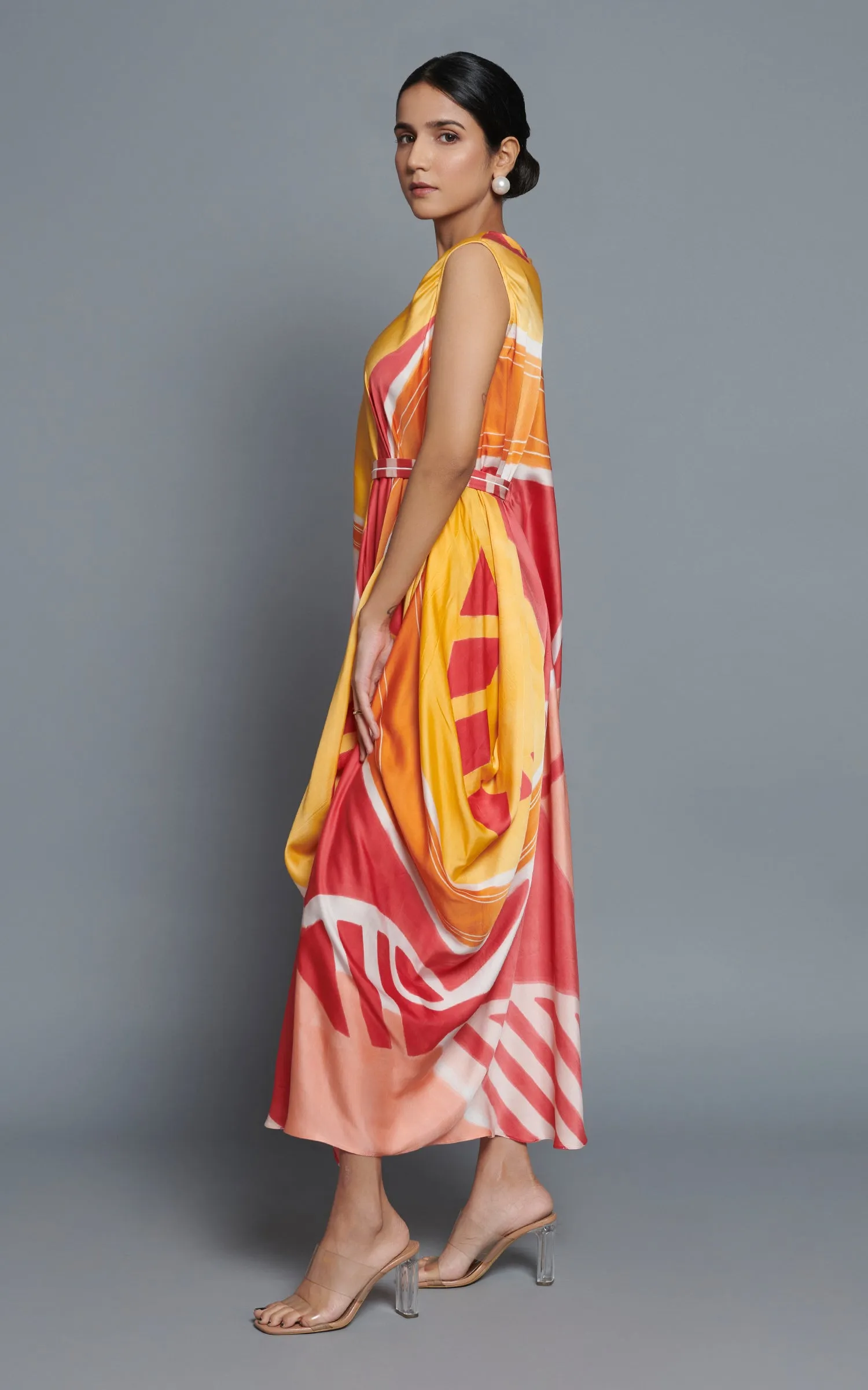 Abstract Printed Sleeveless Drape