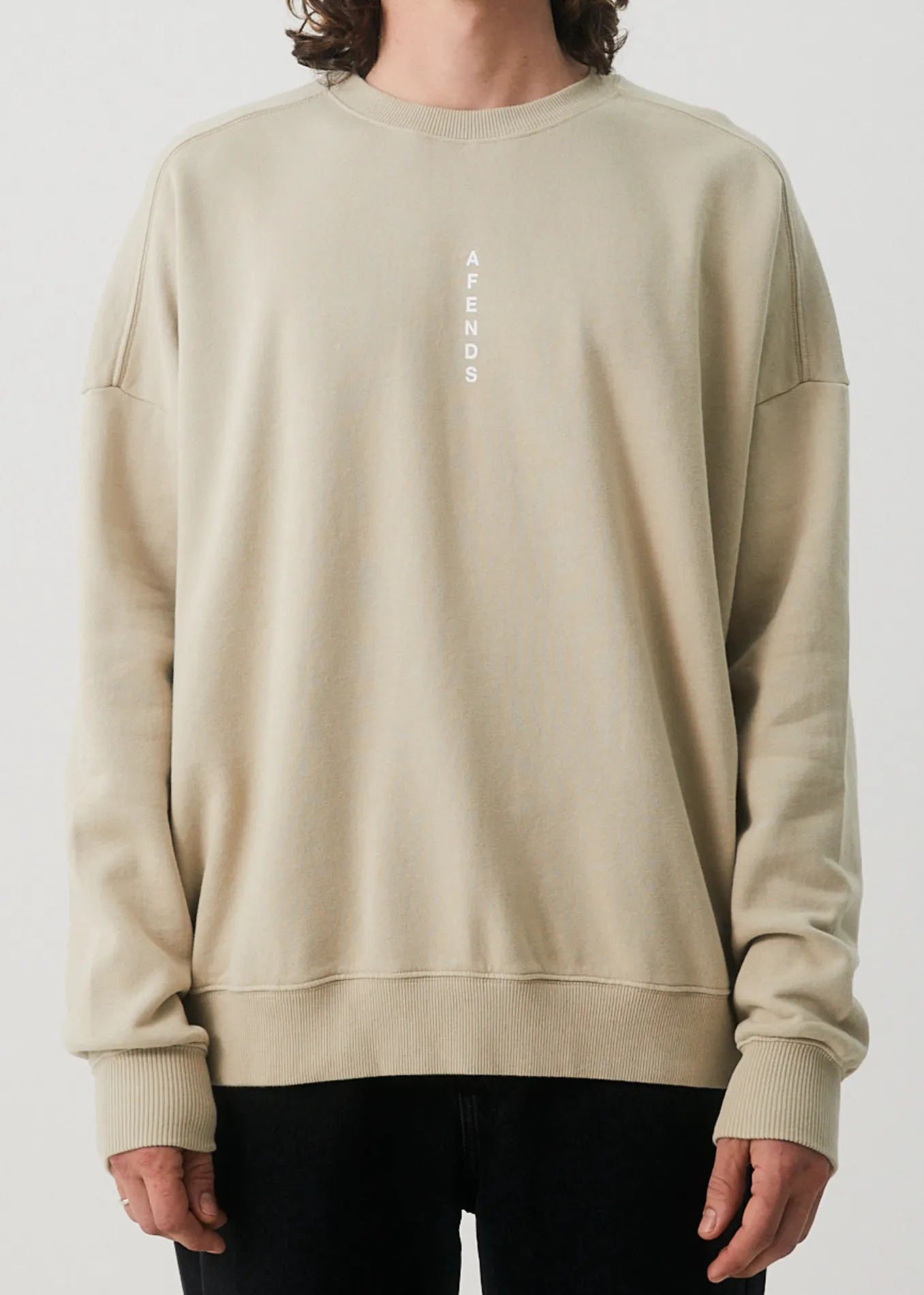 AFENDS Mens Luxury - Crew Neck Jumper - Cement