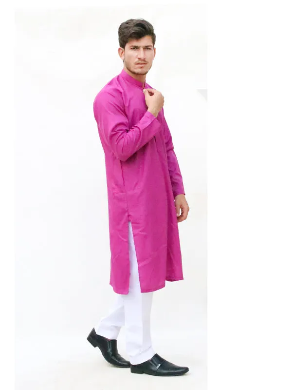 AM Men's Festive Plain Kurta Bright Pink