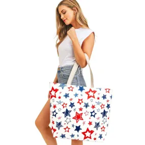 American USA Flag Star Patterned Beach Tote Bag