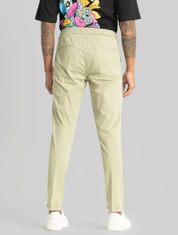 Angelo Light Green Plain Slim Fit Chinos