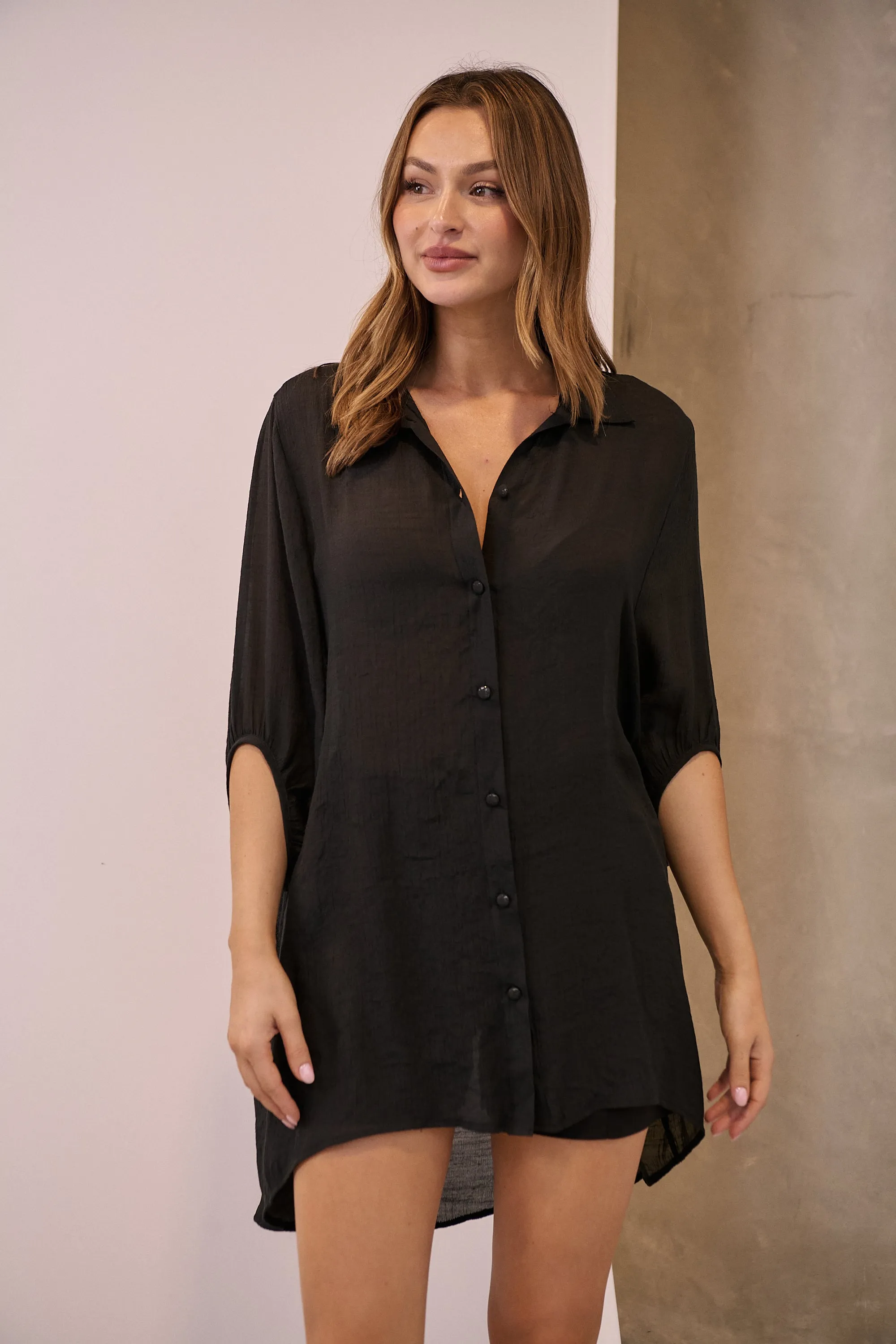 Annabelle Black Sheer 1/2 Sleeve Shirt