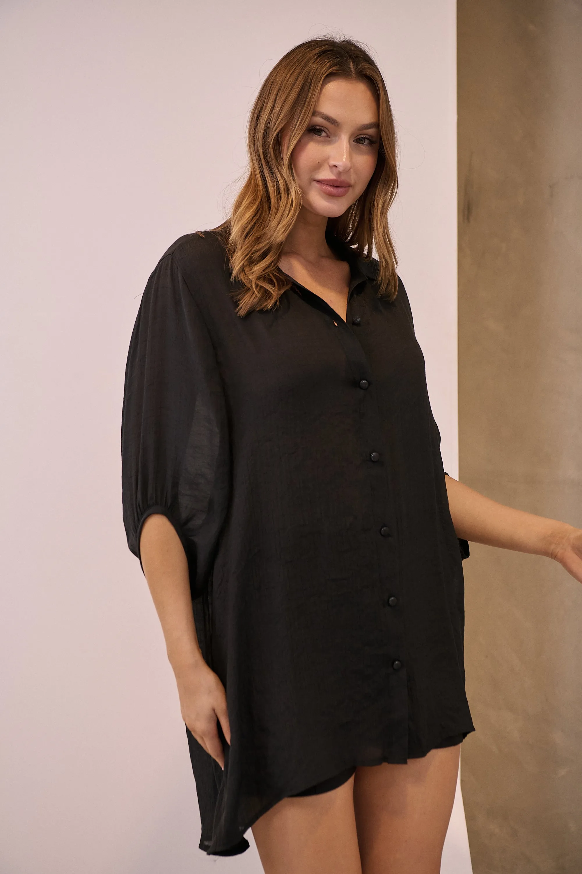 Annabelle Black Sheer 1/2 Sleeve Shirt