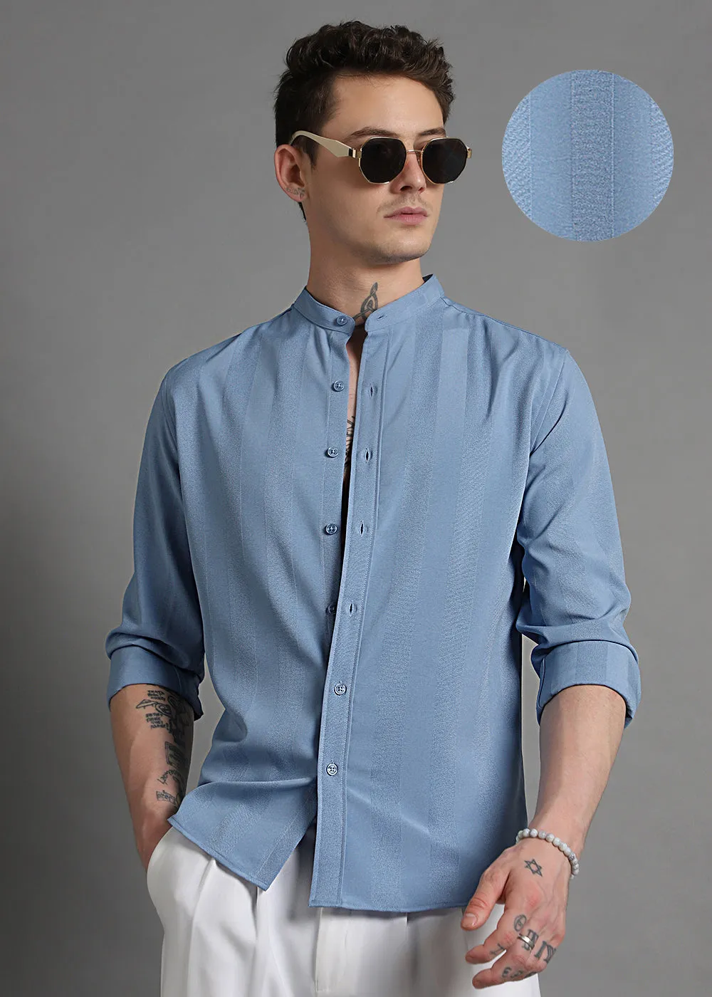 Aqua Blue Shein Patterned Shirt