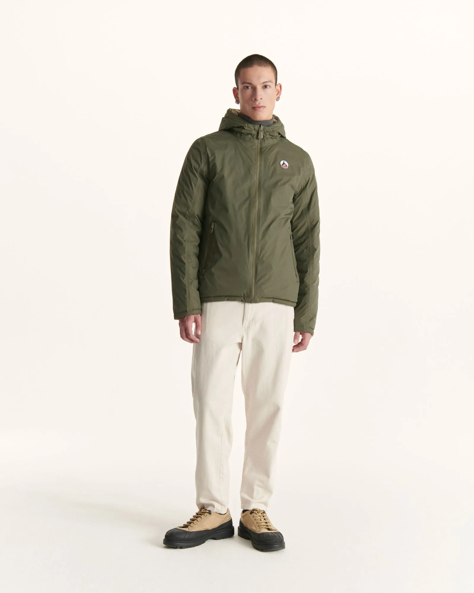 Army/Beige Reversible hooded puffer jacket Bergen