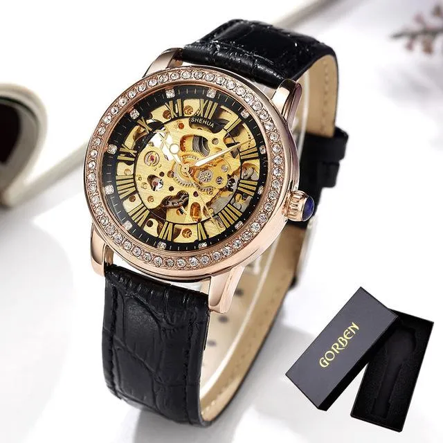 Automatic Mechanical Skeleton Watches with Luxury Diamonds for Women