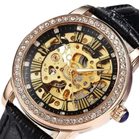 Automatic Mechanical Skeleton Watches with Luxury Diamonds for Women