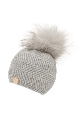 Baby Angora Patterned Whisper Grey Pom Pom Hat