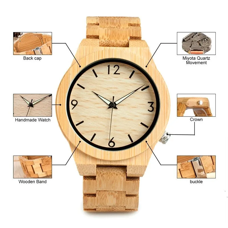 Bamboo Wooden Luxury QuartzWatch for Men with Unique Lug Design