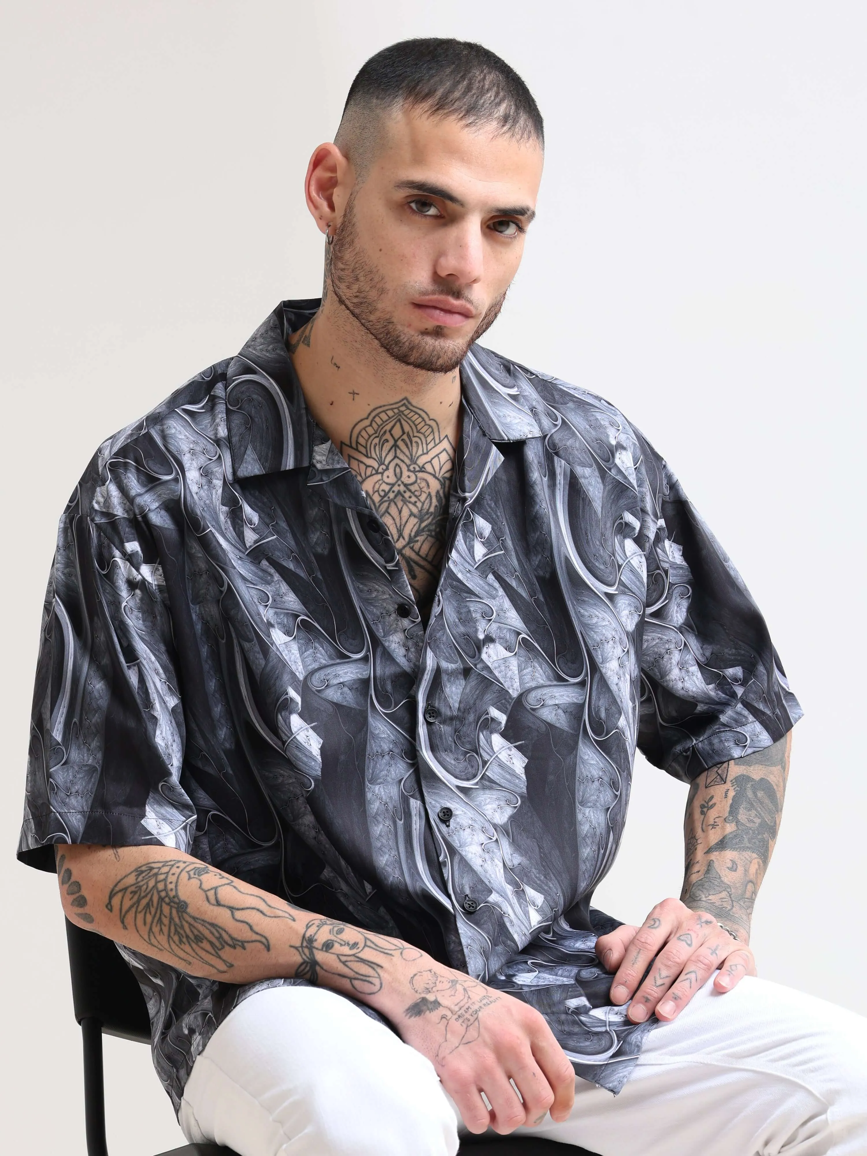 Baroquen Grey Oversized Shirt