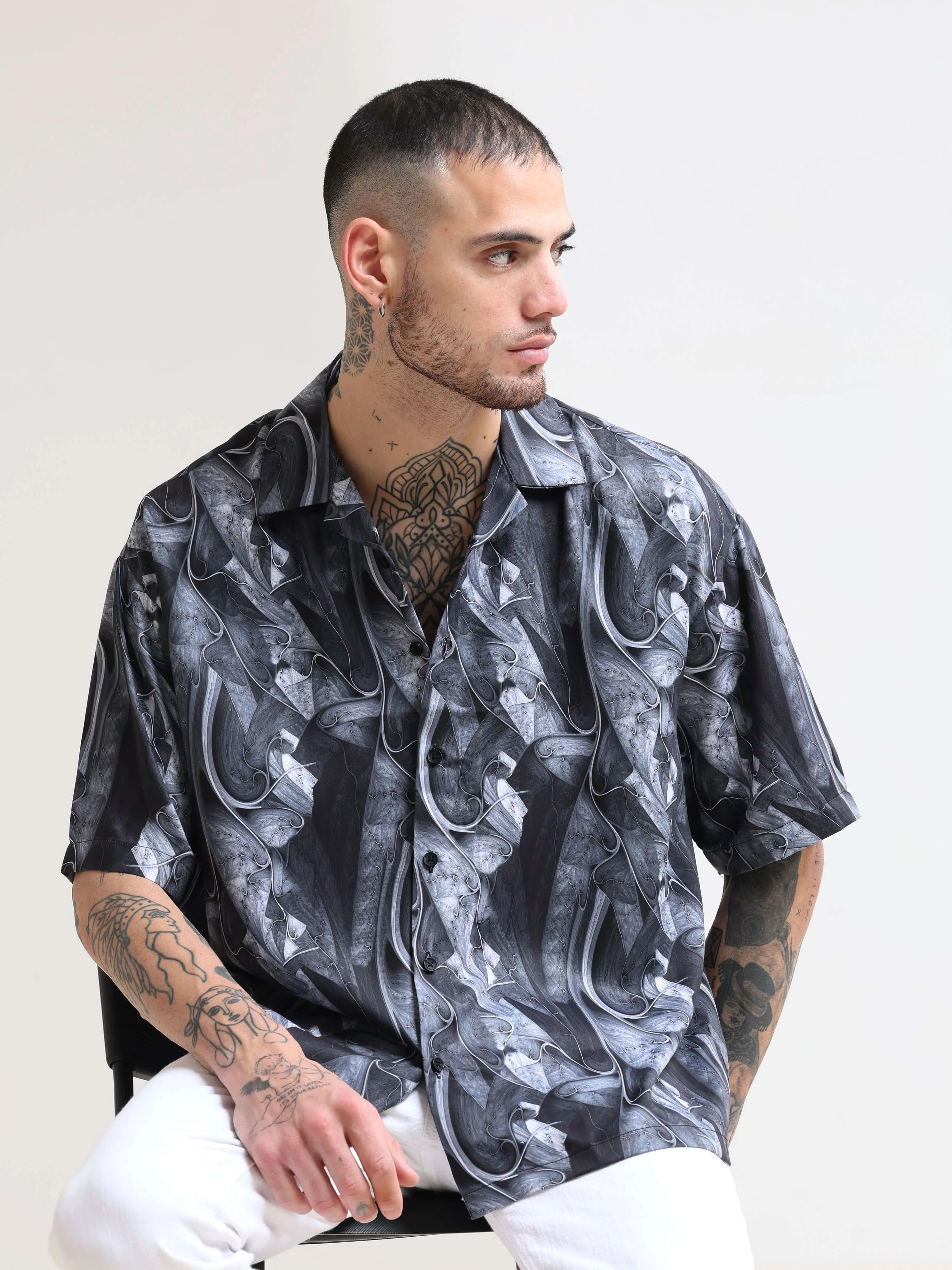 Baroquen Grey Oversized Shirt