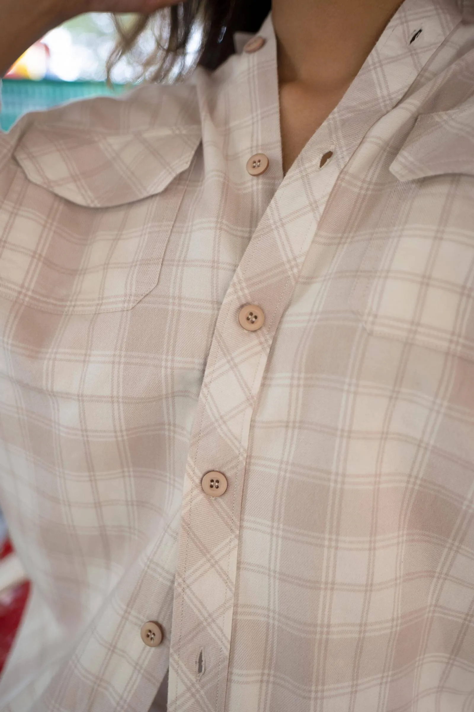 Beige Plaid Flannel Oversized Shirt