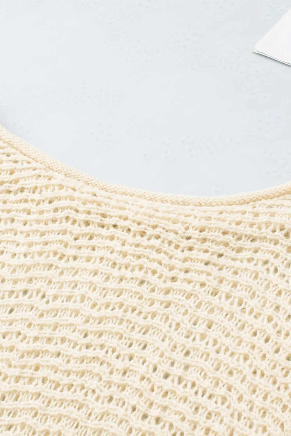 Beige Sheer Openwork Knit Sweater Top