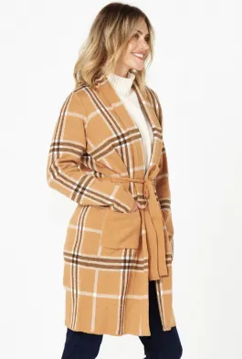 Betty Basics Hampshire Cardigan Beige Plaid