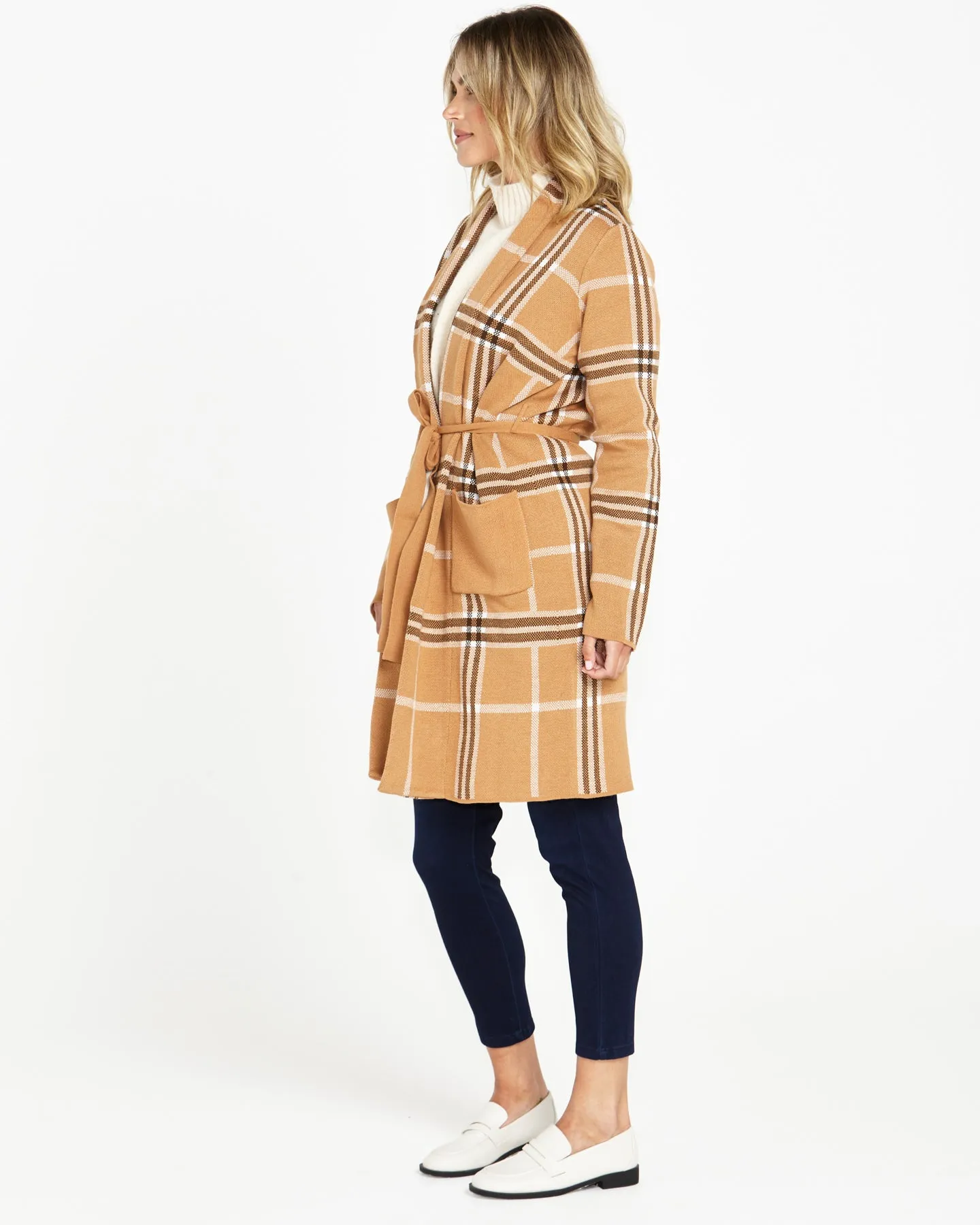 Betty Basics Hampshire Cardigan Beige Plaid