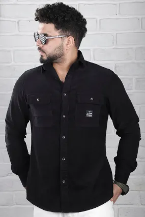 Black Corduroy Solid Plain Shirt