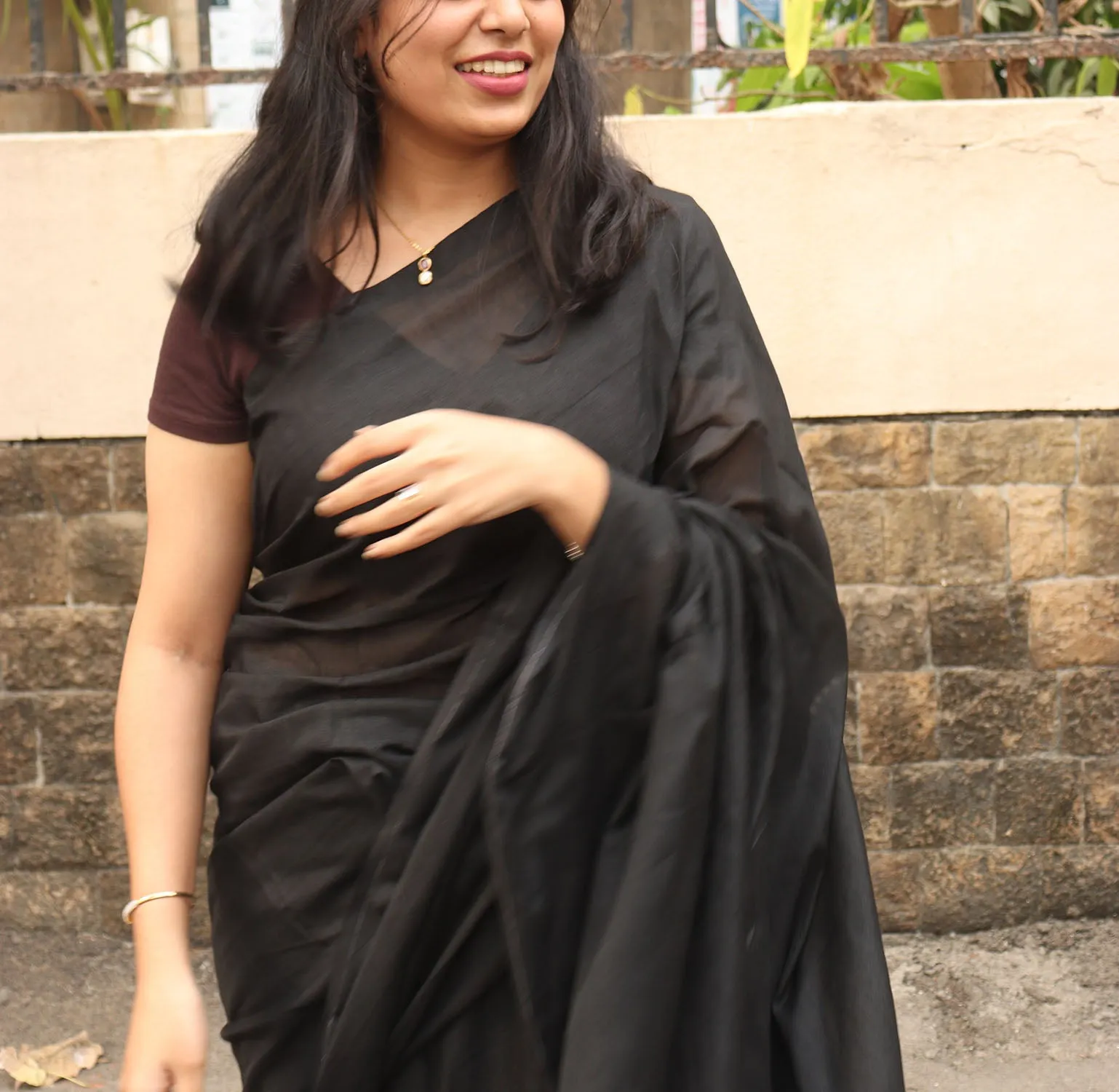 Black Handloom Plain Bengal Cotton Saree