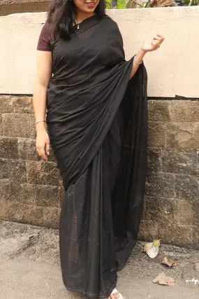 Black Handloom Plain Bengal Cotton Saree