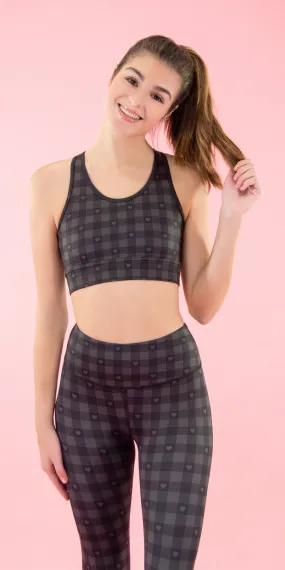 Black Hearts Plaid - Sports Bra