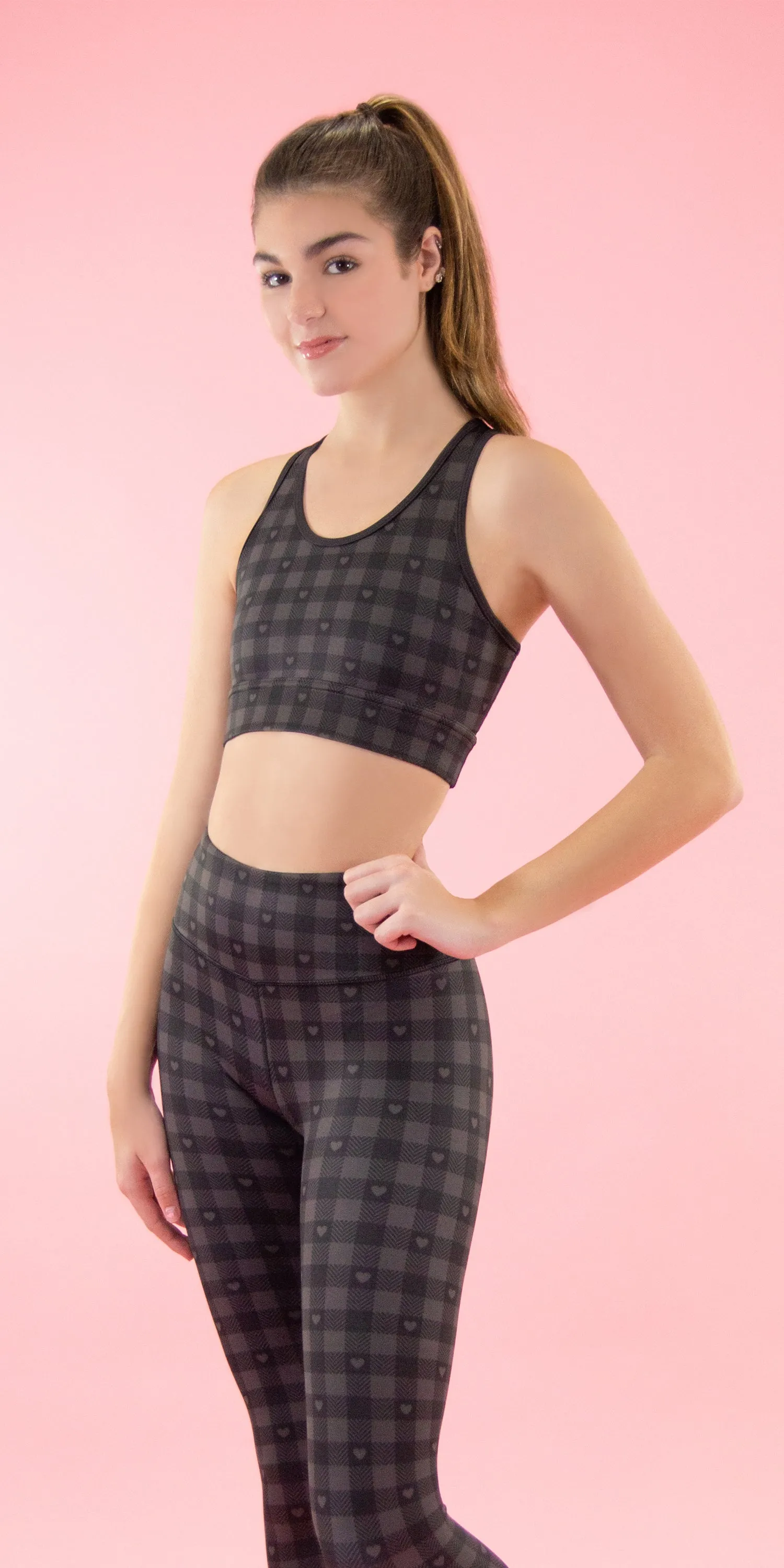 Black Hearts Plaid - Sports Bra