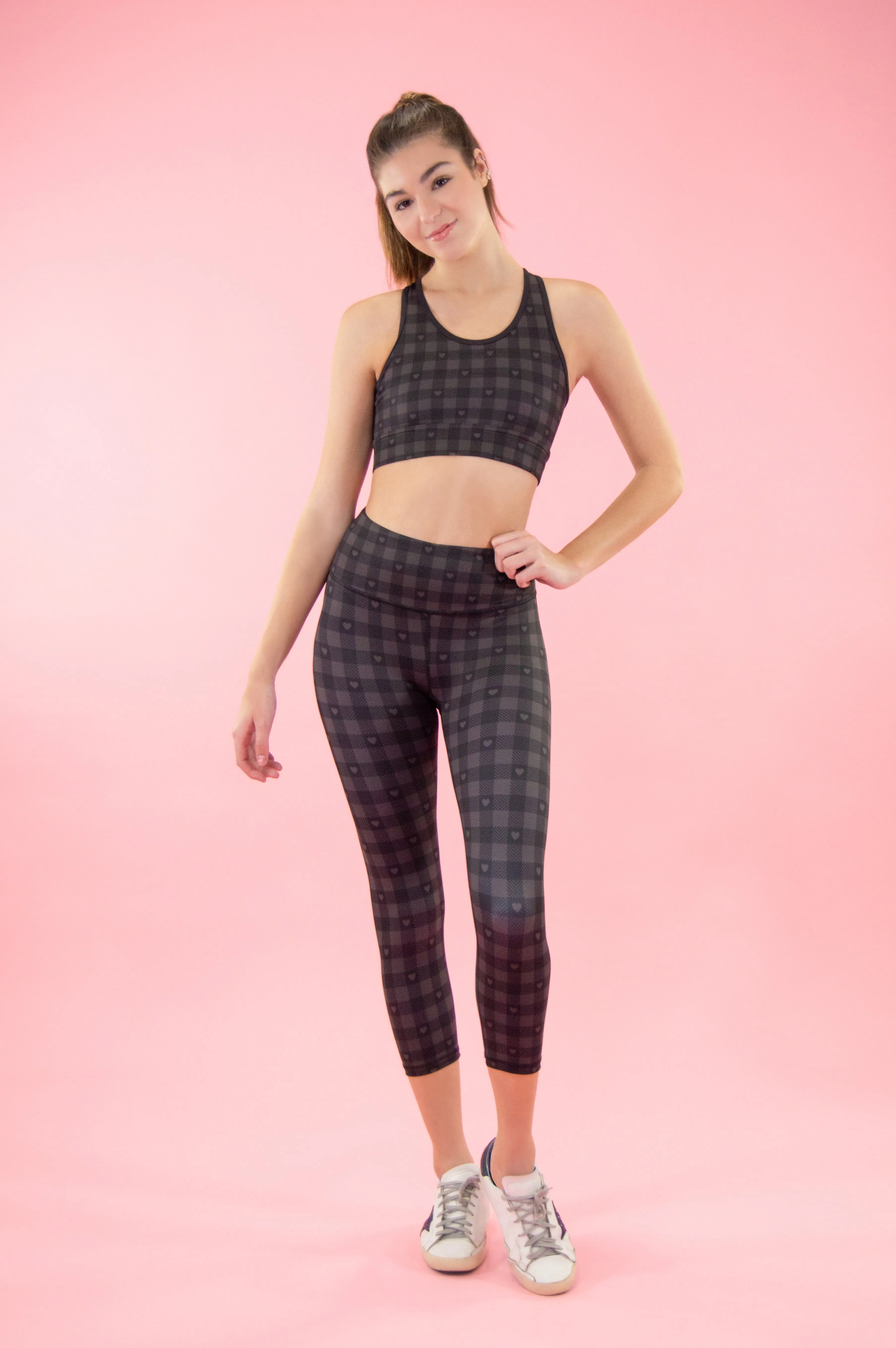 Black Hearts Plaid - Sports Bra