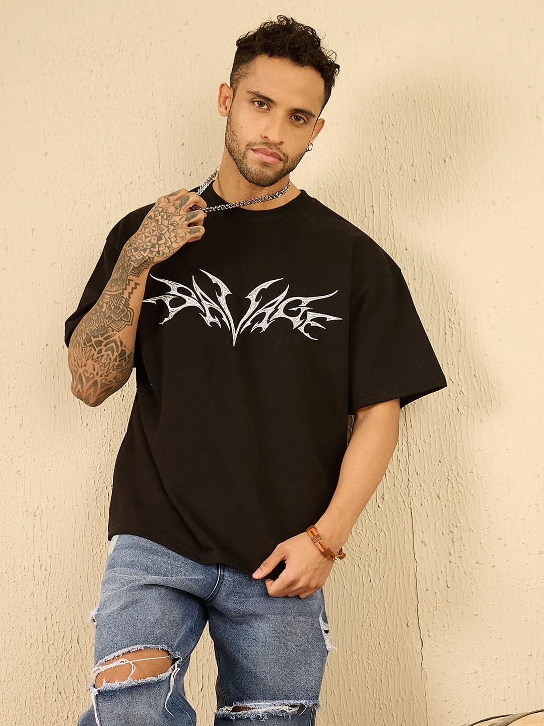 Black Savage Embroidery Oversized Tshirt