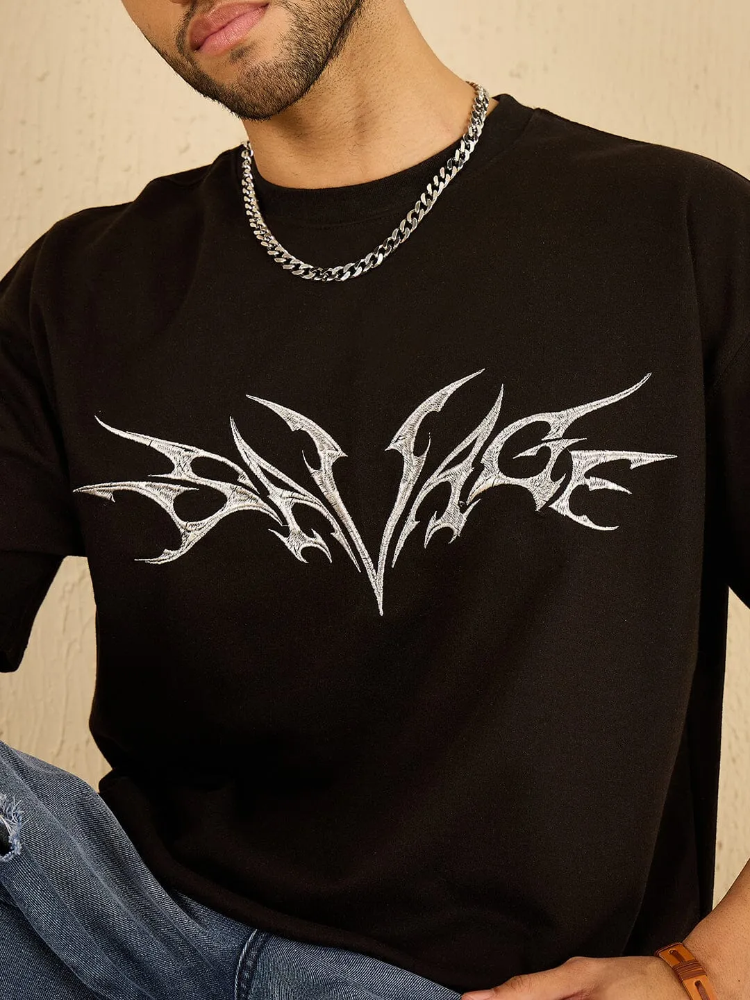 Black Savage Embroidery Oversized Tshirt