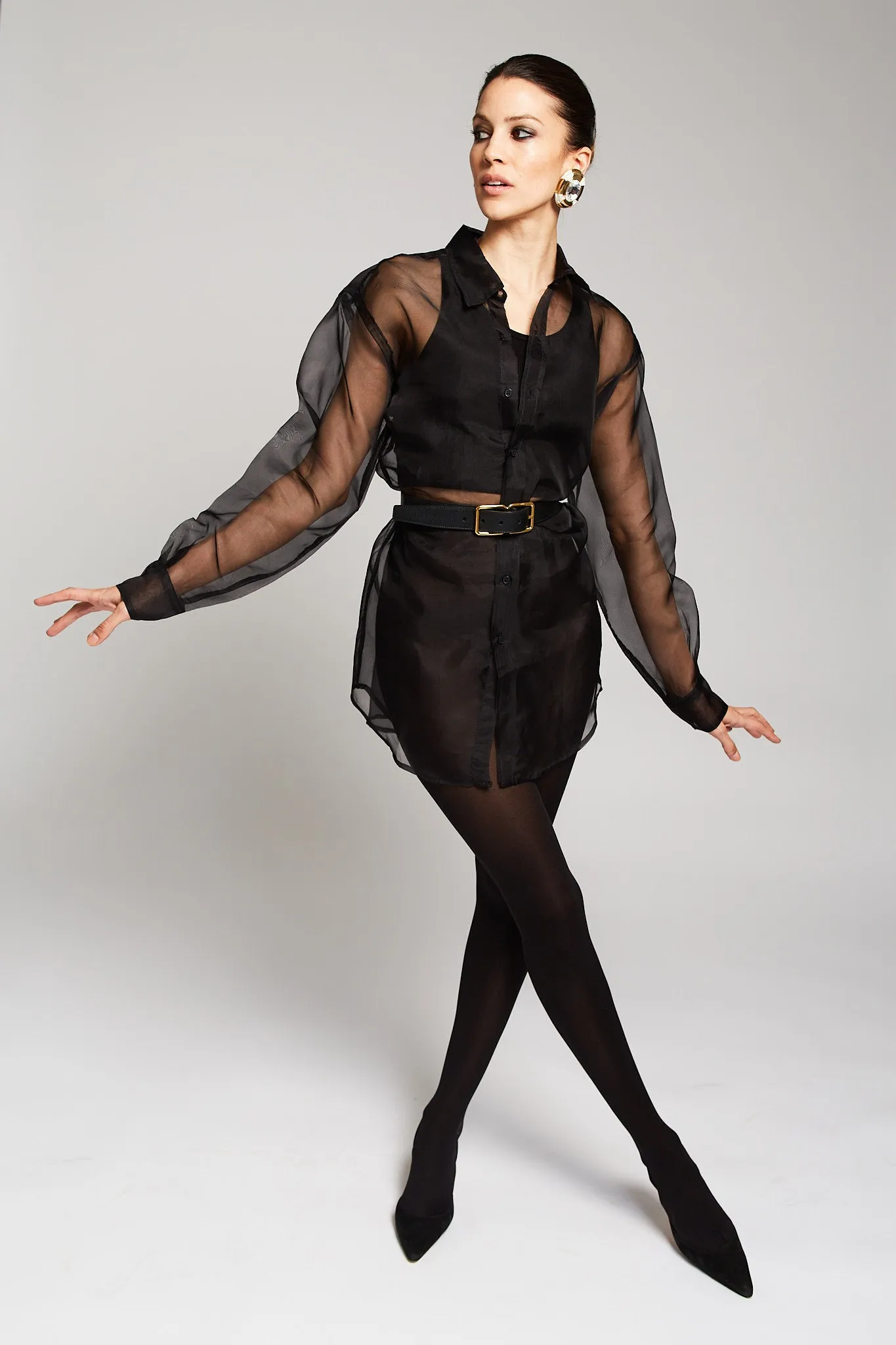 Black Silk Organza Oversized Shirt