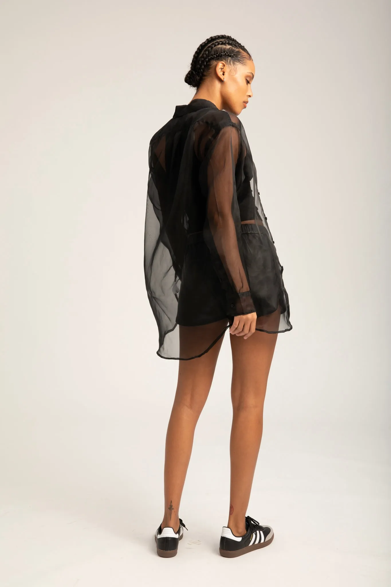 Black Silk Organza Oversized Shirt