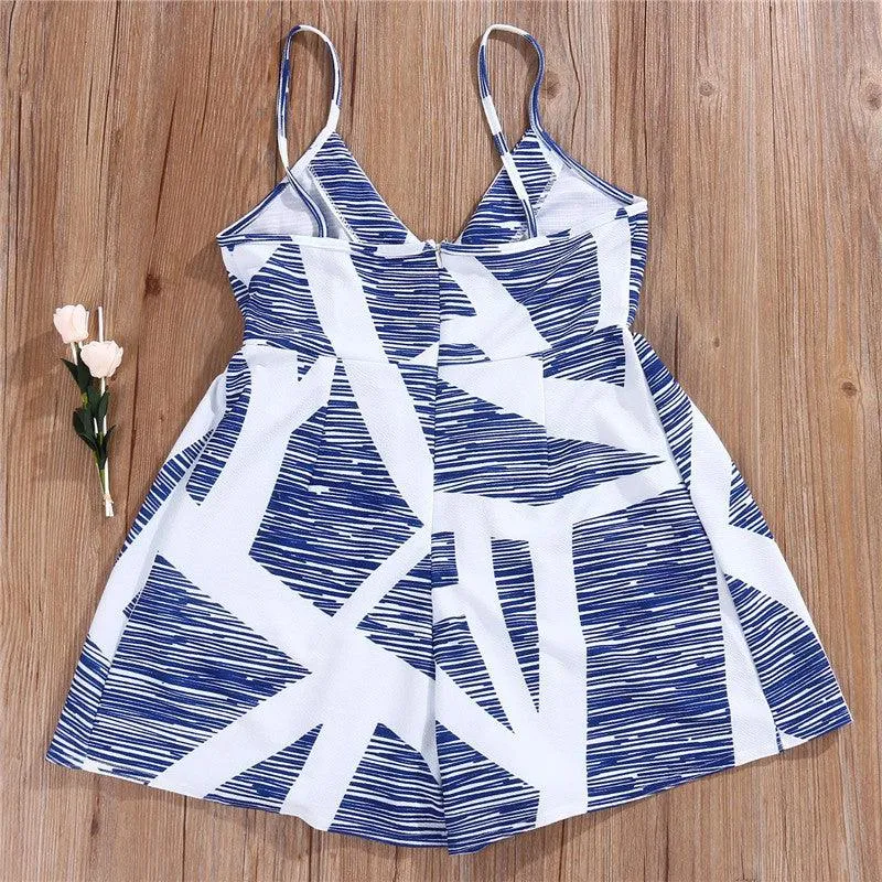 BLUE & WHITE PATTERNED ROMPER