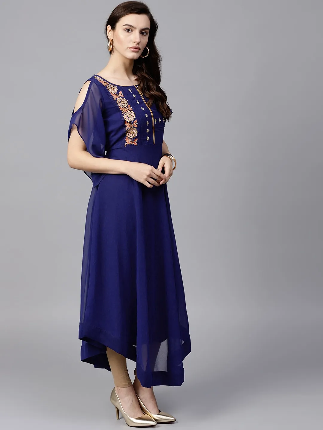 Blue Embroidered Sheer Asymmetric Kurta (Copy)