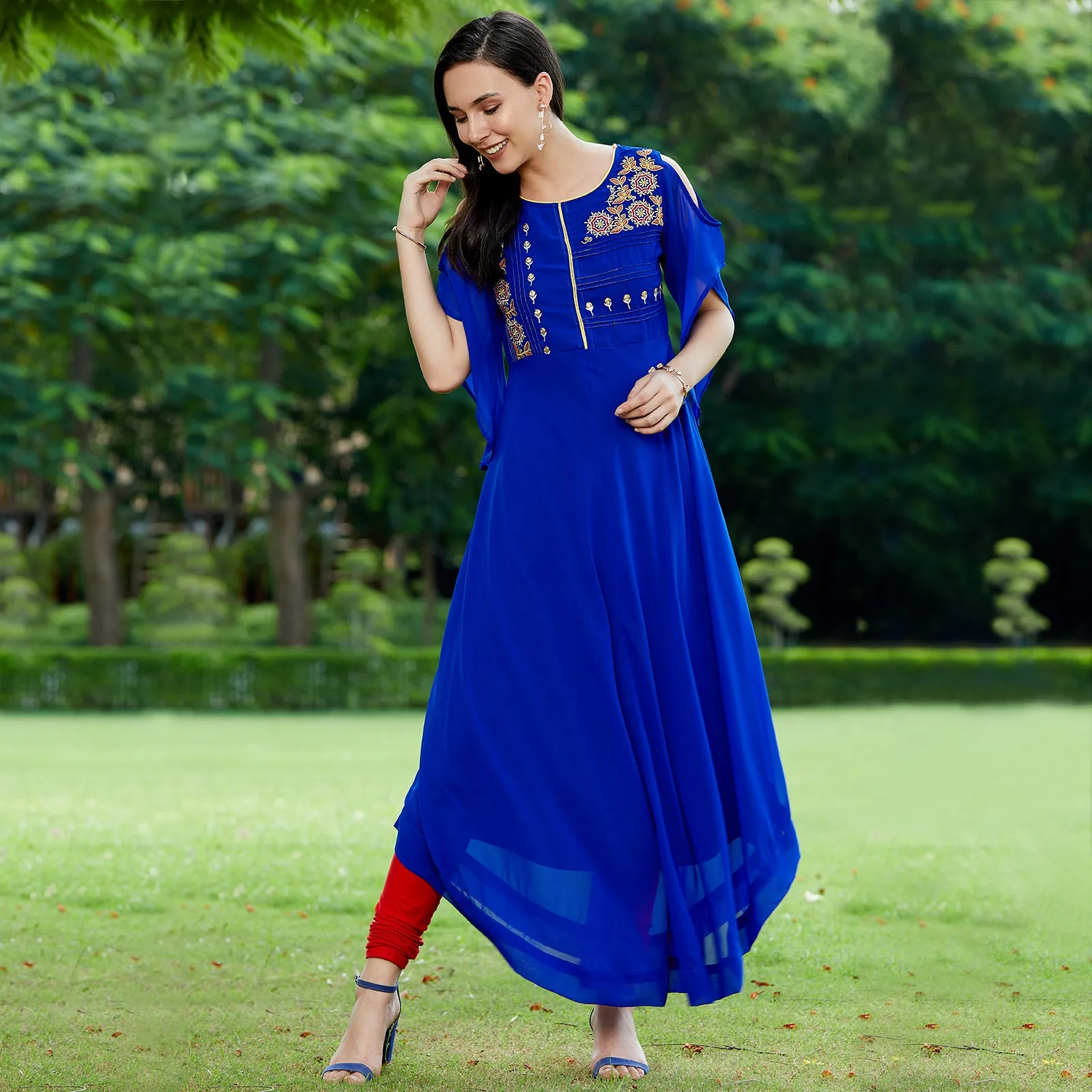 Blue Embroidered Sheer Asymmetric Kurta (Copy)