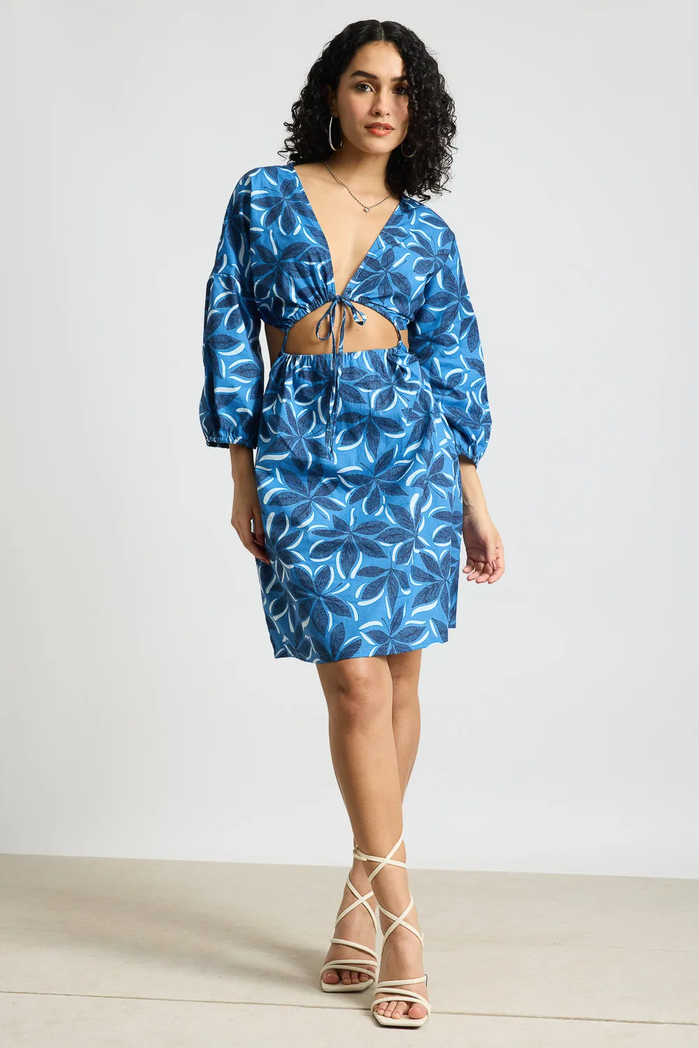 Blue Printed Poplin Dress