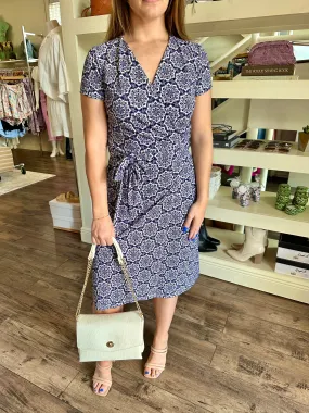 Blue Printed Wrap Dress