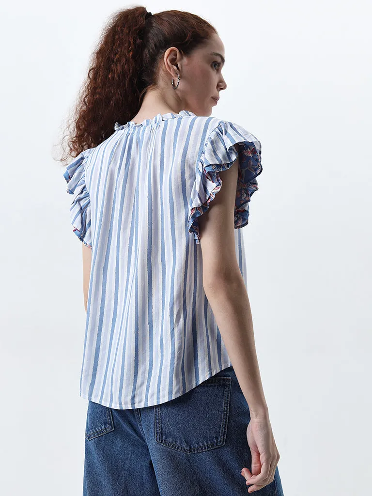 Bombay Paisley Blue Stripe Patterned Top