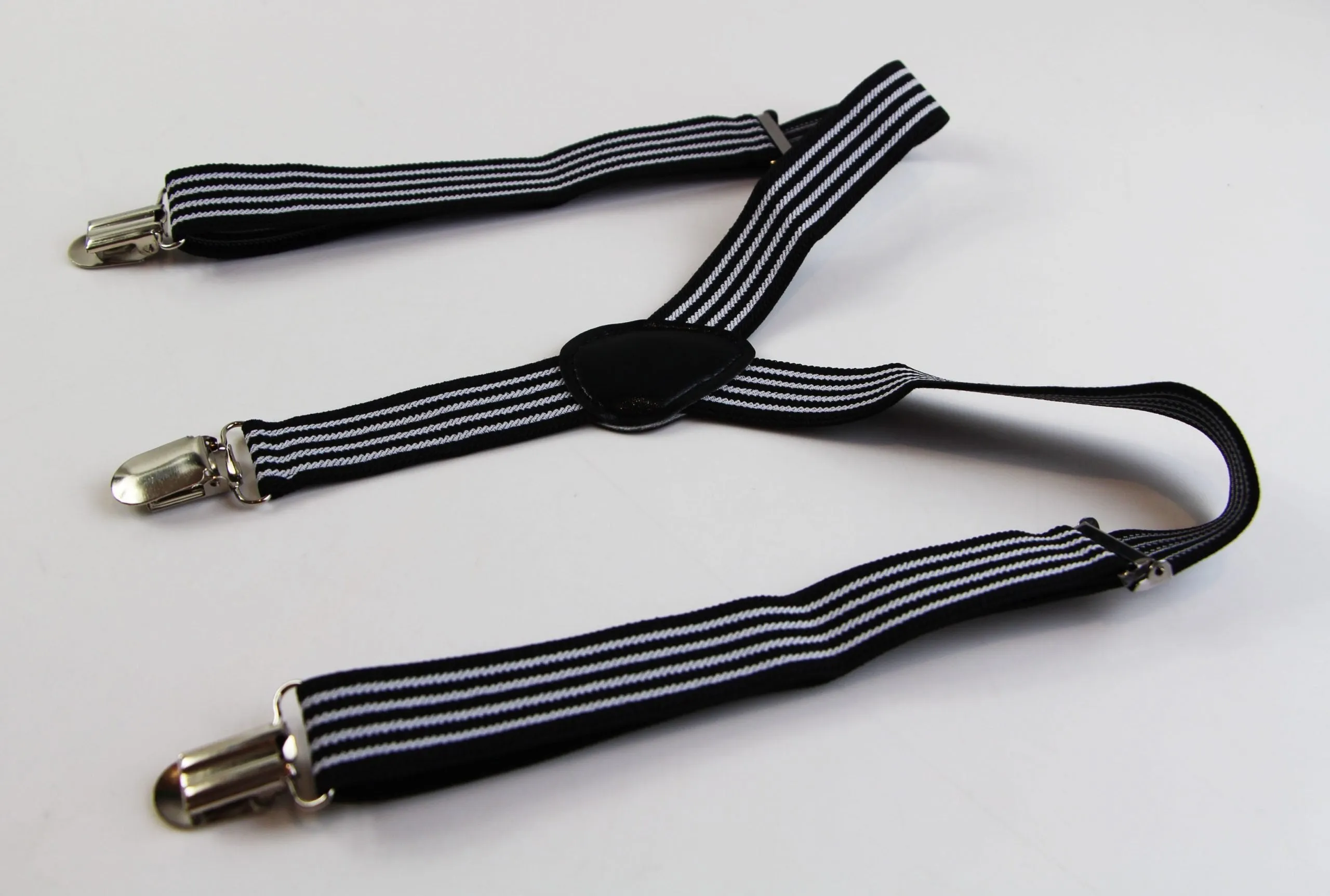 Boys Adjustable Black & White Striped Patterned Suspenders