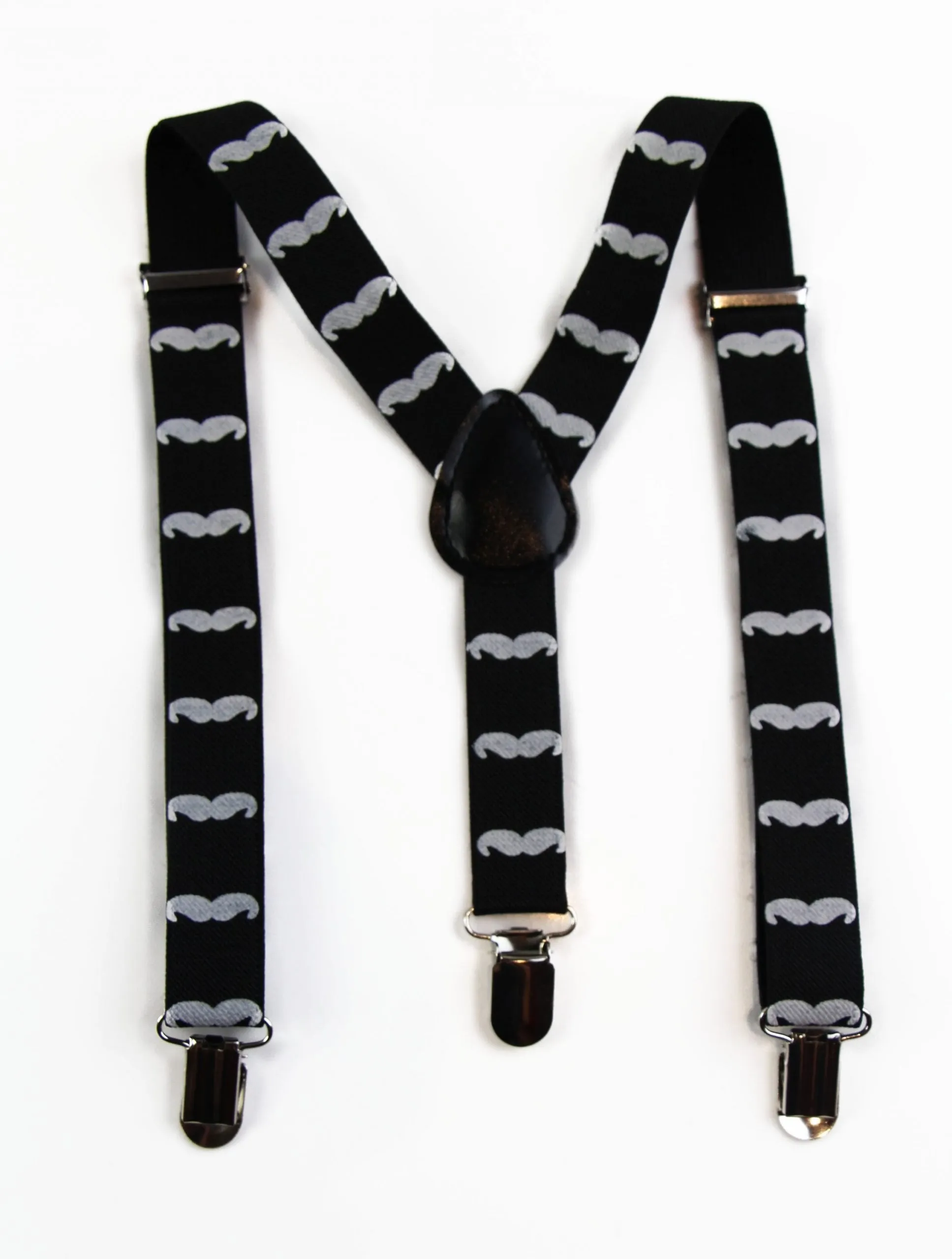 Boys Adjustable Black With White Moustaches Patterned Suspenders