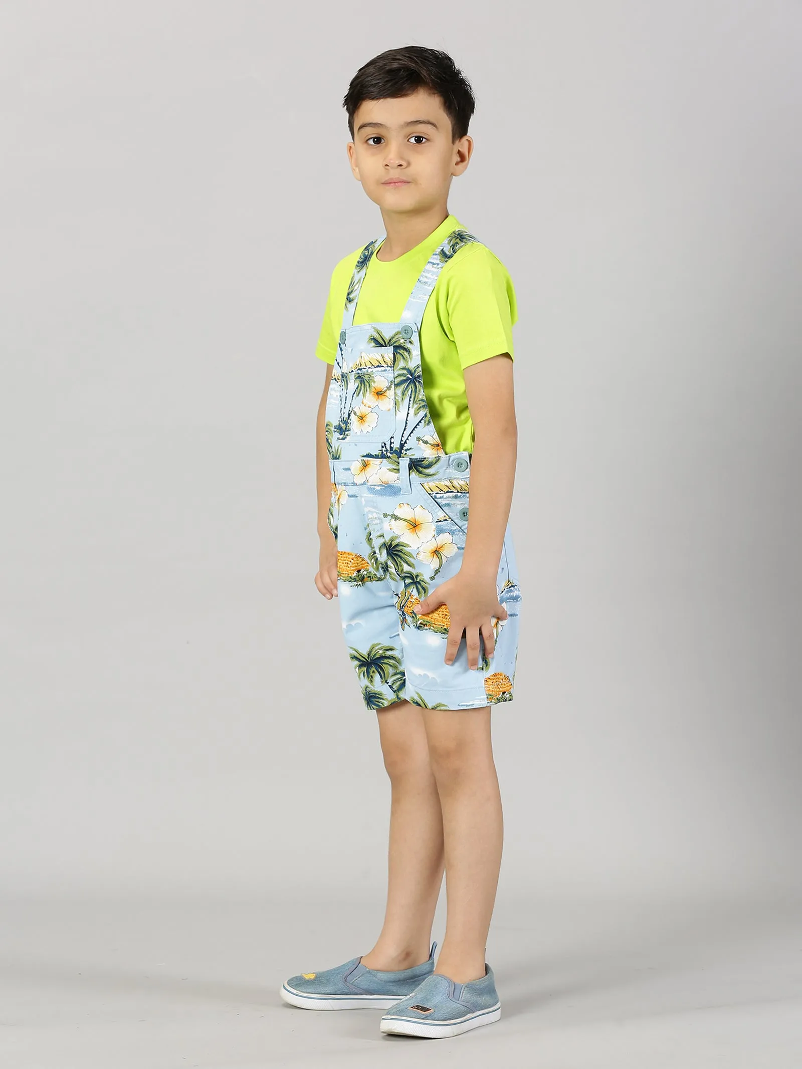 Boys Printed Dungaree Shorts