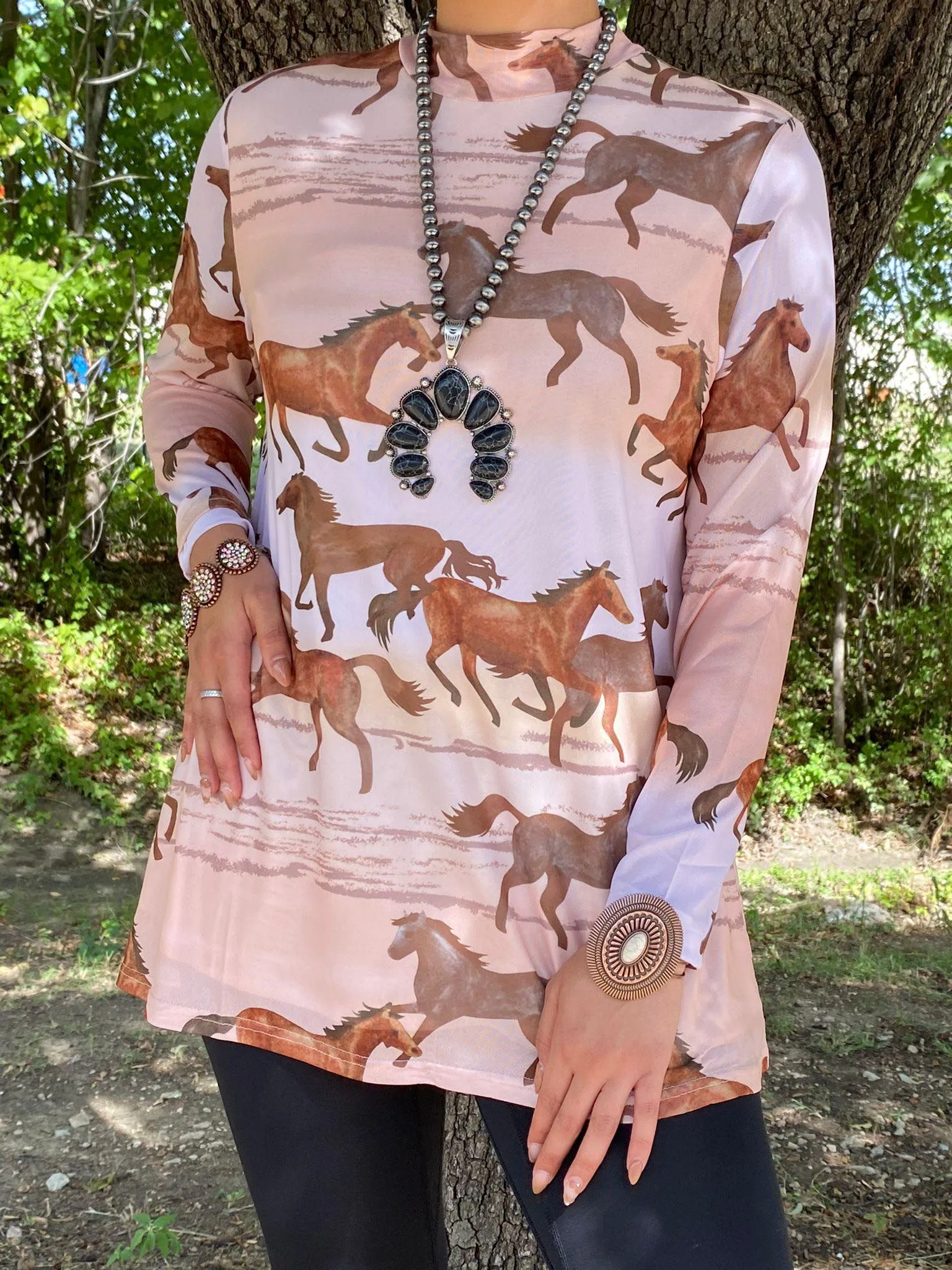 Brown Horse Sheer Top with full white lining