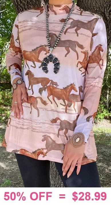 Brown Horse Sheer Top with full white lining