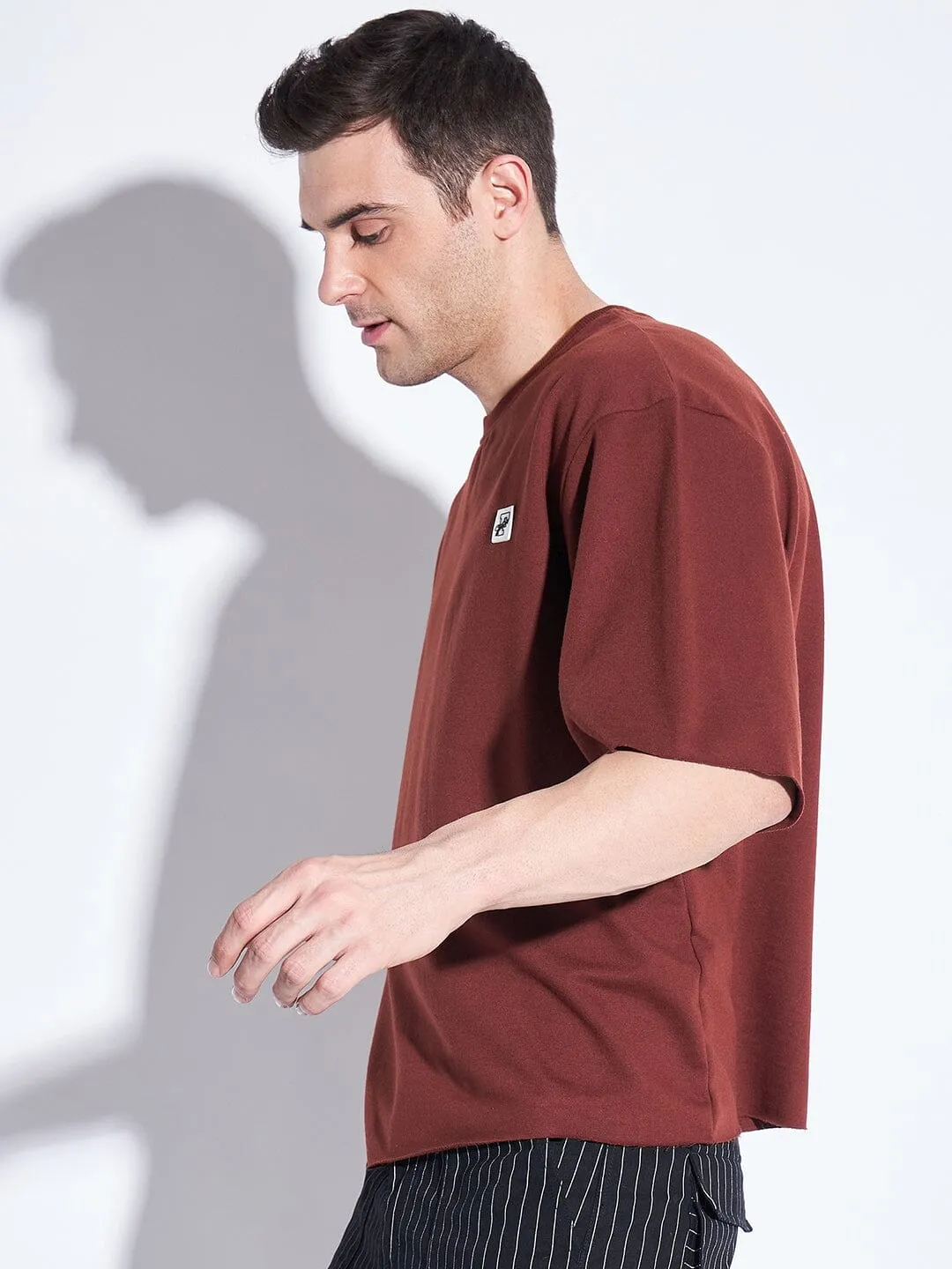 Brown Oversized Elbow Sleeve Tee