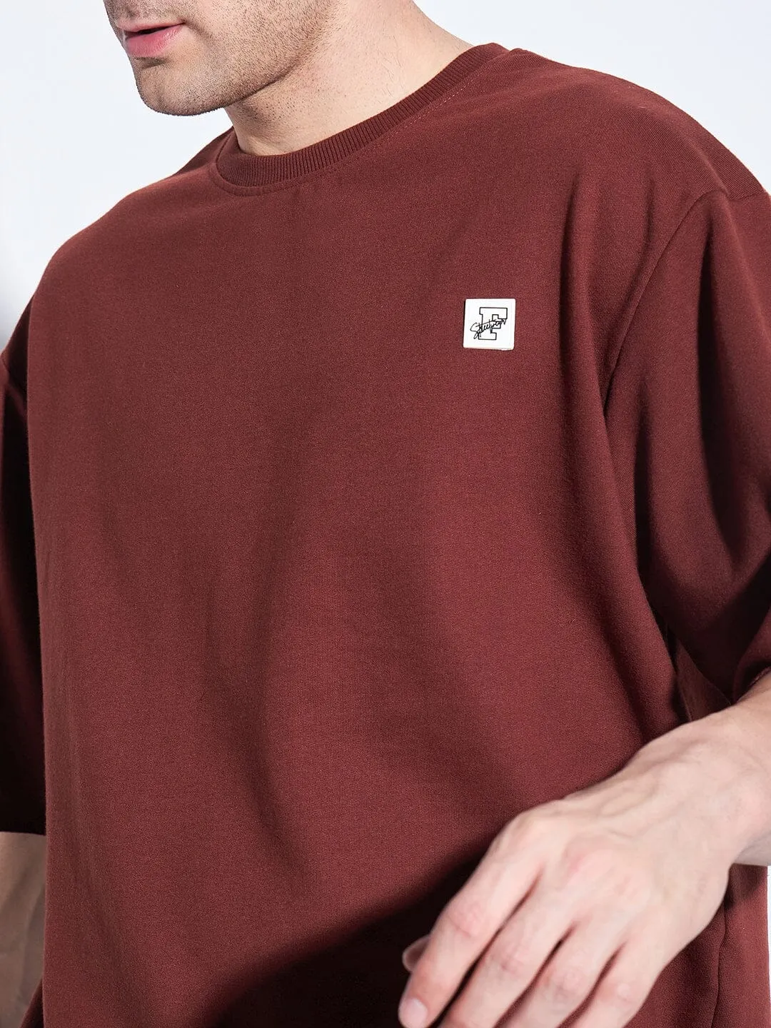 Brown Oversized Elbow Sleeve Tee